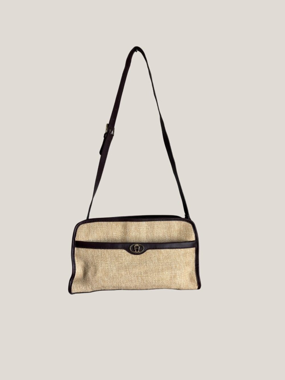 Vintage Etienne Aigner Woven Jute Straw Leather Crossbody Bag